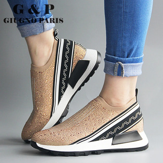 Knitted shoes sneakers women trainers knit sneakers ladies slip-on sock shoes sparkly crystal zapatillas mujer casual