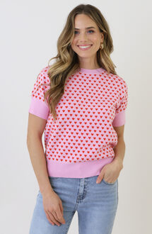 Knitted Short Sleeve Top Hartjes Roze