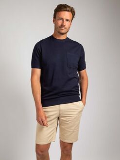 Knitted T-shirt Pocket Compact Navy Donkerblauw - M