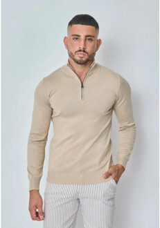 Knitwear half-zip sweater truien m606 Beige - XXL