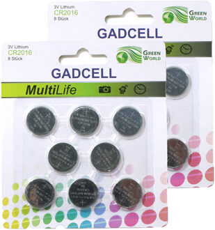knoopcel batterijen set - type CR2016 - 16x stuks - 3V Lithium