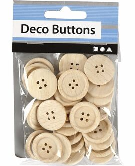 Knopen - hout - 150x stuks - D23 mm - blanco - knutselen/naaien