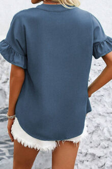 Knopjesblouse met Vlinder Mouwen Blauw