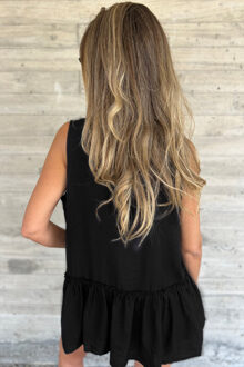 Knopjesloze Mouwloze Blouse Zwart