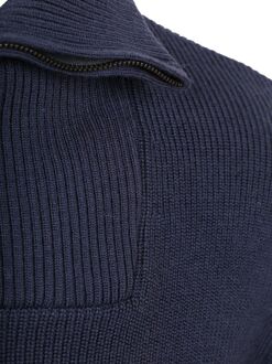 KnowledgeCotton Apparel Half Zip Pullover Merino Navy Blauw - L,M,XL