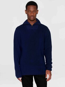 KnowledgeCotton Apparel Half Zip Pullover Merino Navy Blauw - L,M