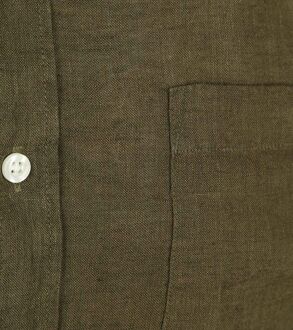 KnowledgeCotton Apparel Overhemd Linnen Olijfgroen Donkergroen - M