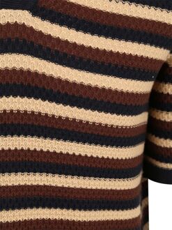 KnowledgeCotton Apparel Polo Knitted Streep Bruin - L,M,XL,XXL