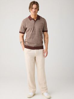 KnowledgeCotton Apparel Polo Knitted Streep Bruin - L,XL