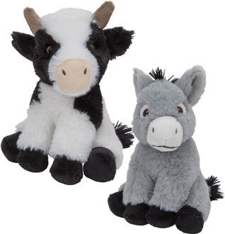 Knuffel boerderijdieren - Koe 23 cm - Ezel 16 cm - zacht speelgoed - pluche