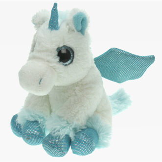 knuffel eenhoorn - wit/blauw - 20 cm - pluche - dieren