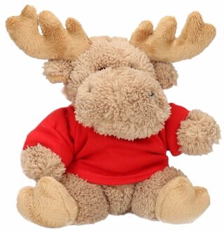 Knuffel Eland - pluche - 15 cm - met rood shirt - kerst