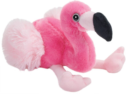 Knuffel Flamingo Junior 18 Cm Pluche Roze/zwart