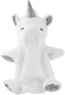 Knuffel handpop eenhoorn wit/zilver 25 cm knuffels kopen