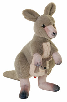 knuffel Kangoeroe met baby - grijs - 20 cm - pluche