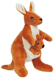 Knuffel Kangoeroe met jong - zachte pluche stof - dieren knuffels - 23 cm