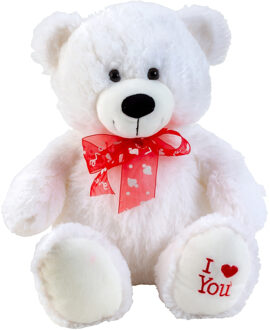 Knuffel teddybeer - valentijn - I love you - wit - 35 cm