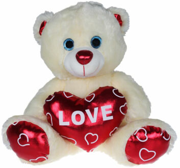 Knuffelbeer - Love - hartje - pluche - wit met rood - Valentijn - 20 cm - cadeau knuffeltje