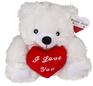 Knuffelbeertje met hart - wit - pluche - 22 cm - vaderdag - i love you - cadeau