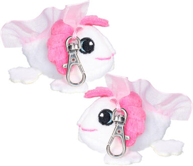 Knuffeldier axelotl sleutelhanger - 2x - zachte pluche stof - veel details - wit - 6 c