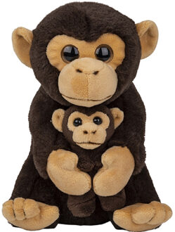 Knuffeldier Chimpansee - pluche apen mama met kind - knuffels - 22 cm - bosdieren Multi