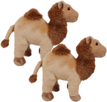 Knuffeldier Dromedaris - 2x - zachte polyester pluche stof - dieren knuffels - beige/bruin - 32 cm