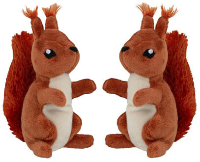 Knuffeldier eekhoorn - 2x - zachte pluche stof - veel details - rood - 13 cm