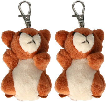Knuffeldier eekhoorn sleutelhanger - 2x - zachte pluche stof - veel details - bruin