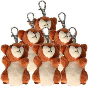 Knuffeldier eekhoorn sleutelhanger - 6x - zachte pluche stof - veel details - bruin