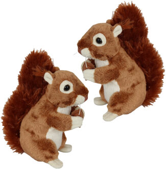 Knuffeldier Eekhoorns - 2x - zachte pluche stof - premium kwaliteit knuffels - rood - 16 cm