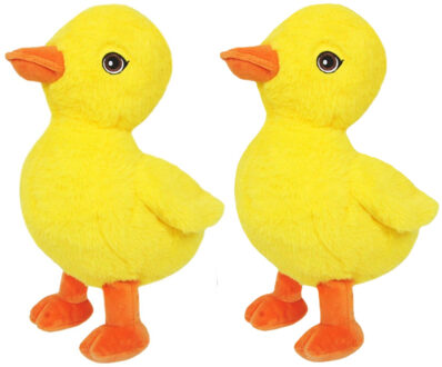 Knuffeldier Eenden kuiken - 2x - zachte pluche stof - dieren knuffels - geel - 24 cm - Vogel knuffels