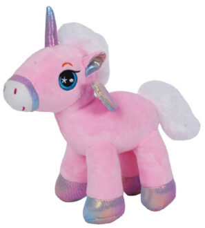 Knuffeldier Eenhoorn Eureka - zachte pluche stof - dieren knuffels - lichtroze - 22 cm