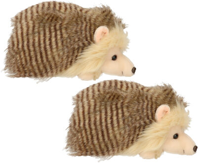 Knuffeldier Egel - 2x - zachte pluche stof - bruin - 23 cm - dieren speelgoed