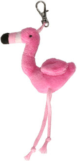 Knuffeldier Flamingo vogel sleutelhanger - pluche knuffeltjes - roze - 6 cm