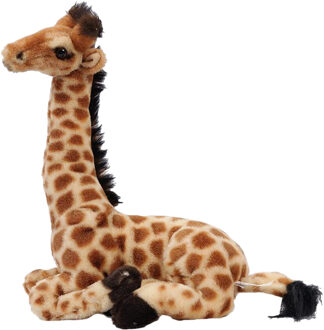 Knuffeldier Giraffe - zachte pluche stof - lichtbruin - kwaliteit knuffels - 30 cm - liggend