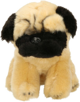 Knuffeldier hond Mopshond - zachte pluche stof - premium knuffels - beige - 15 cm