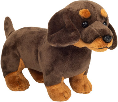 Knuffeldier hond Teckel - zachte pluche stof - premium kwaliteit knuffels - donkerbruin - 21 cm