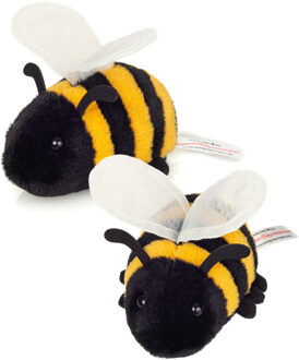 Knuffeldier Honingbij - 2x - zachte pluche stof - premium kwaliteit knuffels - geel/zwart - 11 cm