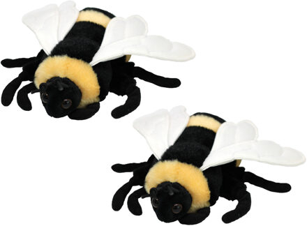 Knuffeldier Honingbij/bijen - 2x - pluche knuffel - geel/zwart - 15 cm