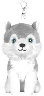 Knuffeldier Husky hond Billy - sleutelhangers - dieren knuffels - grijs/wit - 11 cm