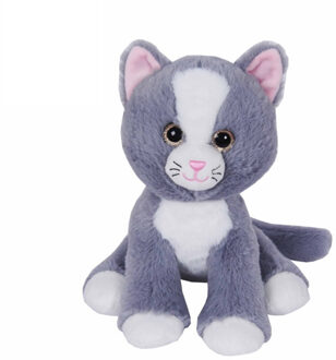 Knuffeldier Kat/poes Minous - zachte pluche stof - dieren knuffels - grijs/wit - 23 cm - Knuffel huisdieren