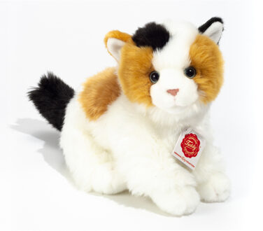 Knuffeldier kat/poes - pluche stof - premium knuffels - wit/bruin/zwart - 24 cm - Knuffel huisdieren Multikleur