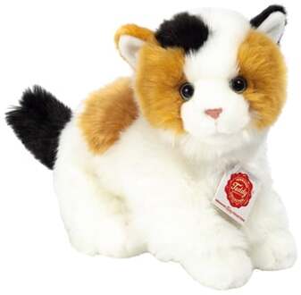 Knuffeldier kat/poes - pluche stof - premium knuffels - wit/bruin/zwart - 24 cm - Knuffel huisdieren Multikleur