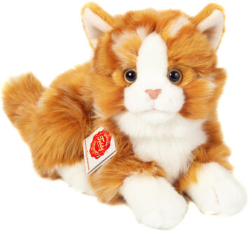 Knuffeldier kat/poes - zachte pluche stof - premium kwaliteit knuffels - rood/oranje - 30 cm