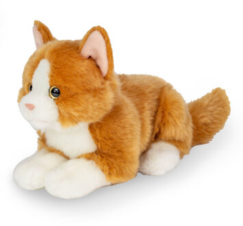 Knuffeldier kat/poes - zachte pluche stof - premium kwaliteit knuffels - rood/wit - 20 cm