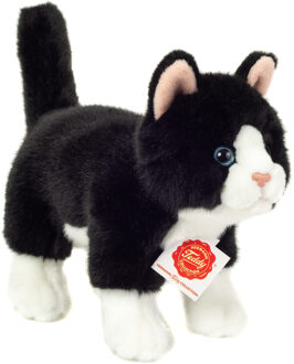 Knuffeldier kat/poes - zachte pluche stof - premium kwaliteit knuffels - zwart/wit - 20 cm