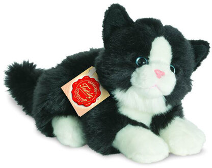 Knuffeldier kat/poes - zachte pluche stof - premium kwaliteit knuffels - zwart/wit - 20 cm
