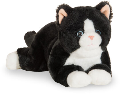 Knuffeldier kat/poes - zachte pluche stof - premium kwaliteit knuffels - zwart/wit - 30 cm