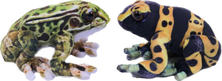 Knuffeldier Kikkers - Giftige boomkikkers - 2x stuks - dieren knuffels - groen en geel - 24 cm