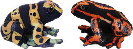 Knuffeldier Kikkers - Giftige boomkikkers - 2x stuks - dieren knuffels - rood en geel - 24 cm